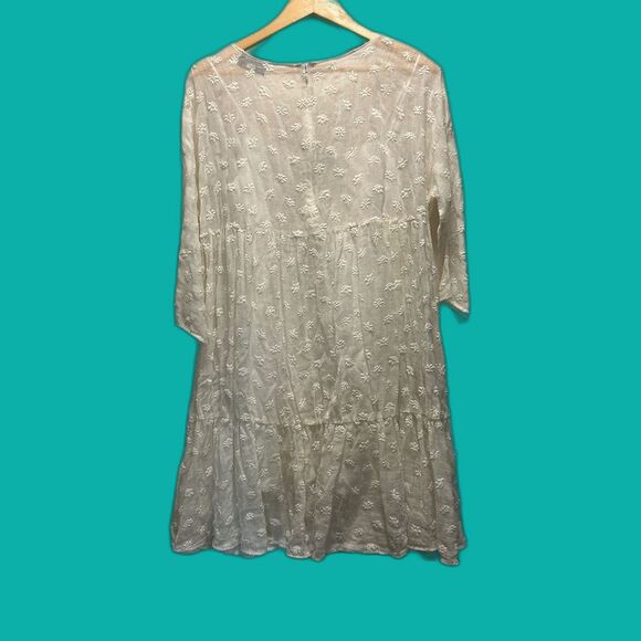 MANSUR GAVRIEL Floral Embroidered Linen Blend Dress In White Size 38 - Picture 3 of 10